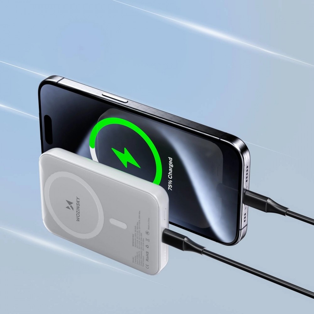 Batterie externe magnétique MagSafe Wozinsky 10000 mAh PD 20W chargeur portable Power Bank - Blanc