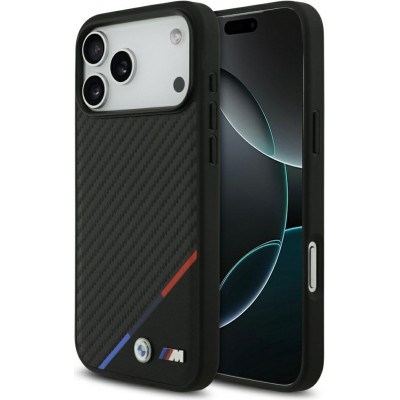 Coque iPhone 17 Pro Max - BMW M Carbon Tricolor Line compatible MagSafe protection premium - Noir