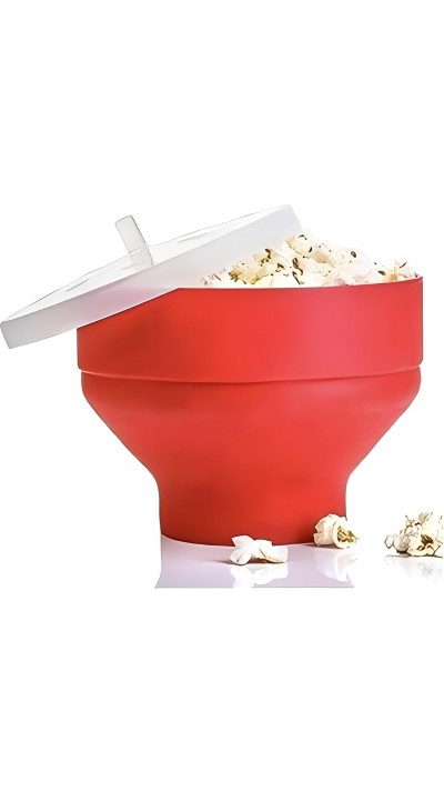 Bol à pop-corn pour micro-ondes en silicone pliable avec couvercle - Rouge