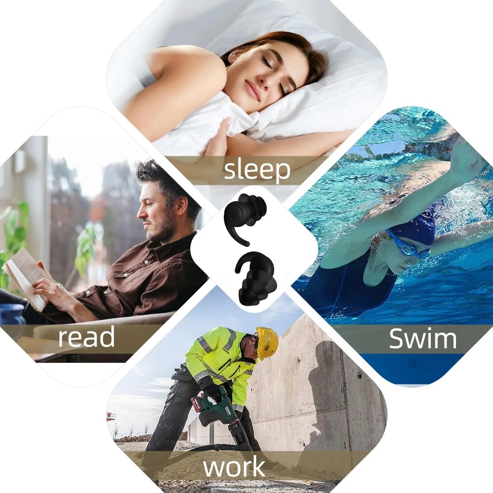 Bouchons d'oreilles en silicone souple à 3 couches réutilisables réduction du bruit pour dormir nager travailler étudier contre le ronflement concerts - Blanc