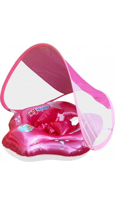 Sichere Baby-Badeboje mit Sicherheitsgurt und UV-Schutz-Sonnendach - Rosa