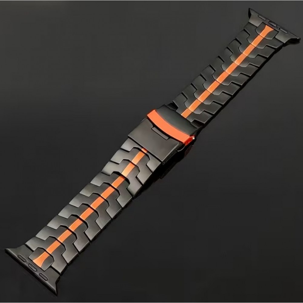 Bracelet de luxe à maillons en acier inoxydable avec une bande orange - Noir - Apple Watch 44/45/46 mm