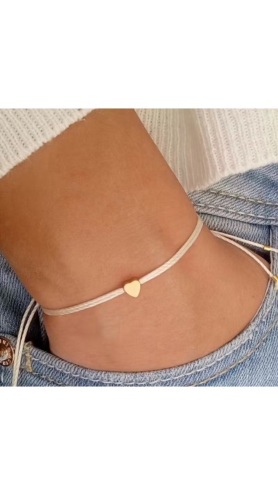 Bracelet mini cœur doré en tissu avec des perles ajustables chic pour fêtes et occasions spéciales - Or