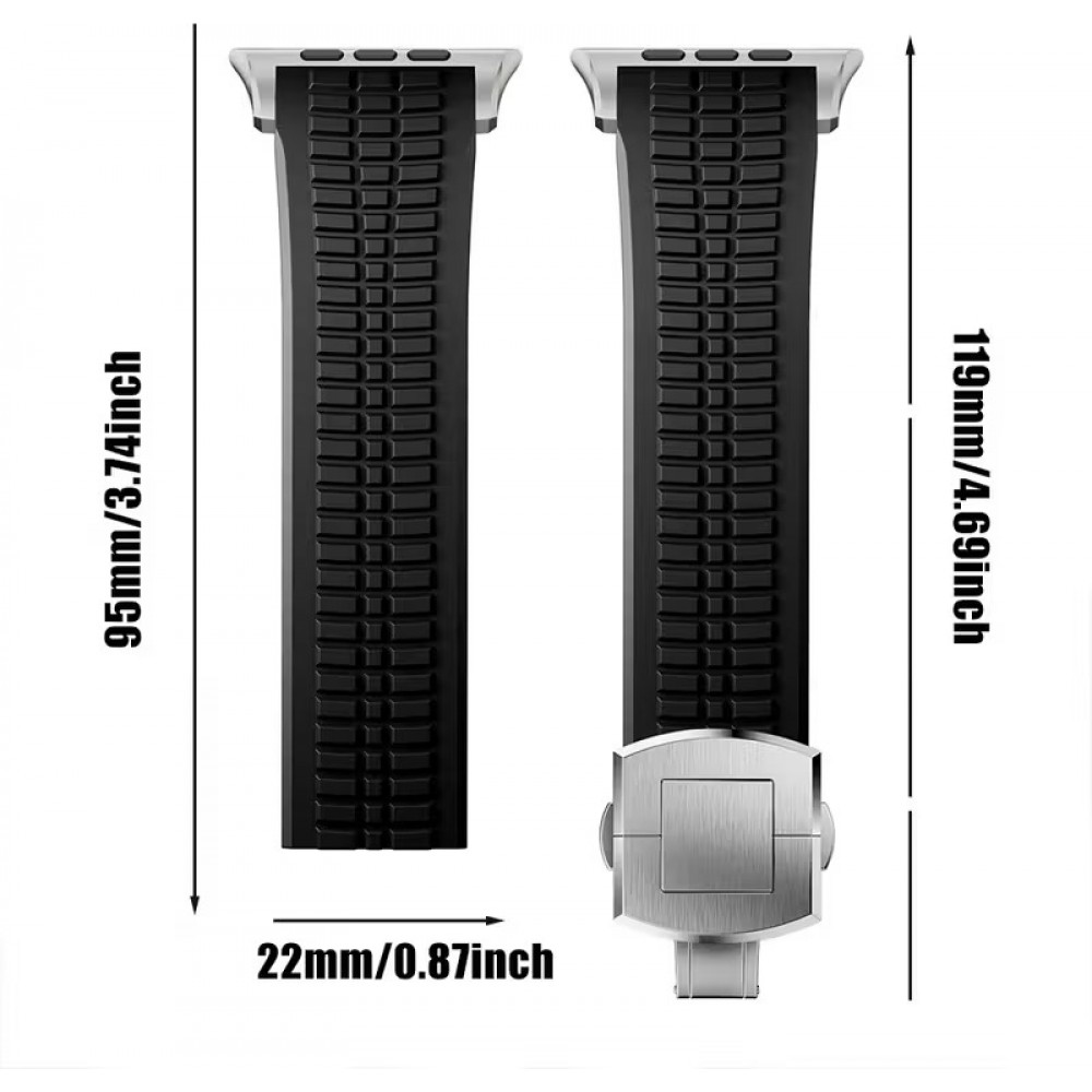 Bracelet sport luxe en caoutchouc premium pour Apple Watch 49/46/45/44 mm confort étanche et résistant - Noir - Apple Watch 44/45/46/49 mm