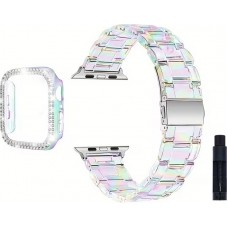 Bracelet transparent scintillant avec coque strass - Blanc - Apple Watch 10 (42 mm)
