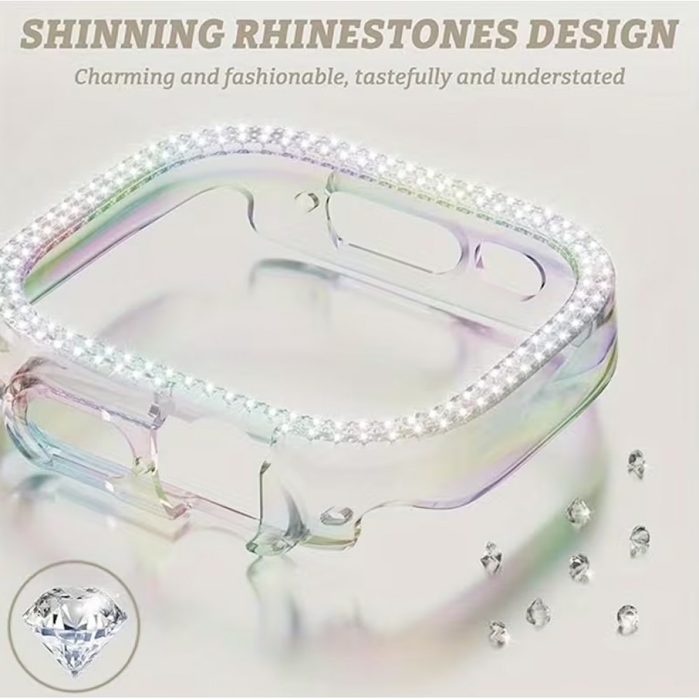 Bracelet transparent scintillant avec coque strass - Blanc - Apple Watch 10 (42 mm)