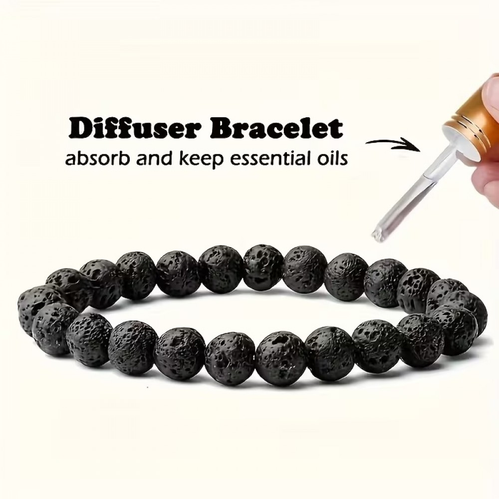 Unisex Lava Stone Bracelet Bohème mit Perlen für Männer und Frauen (17-20cm) - Schwarz