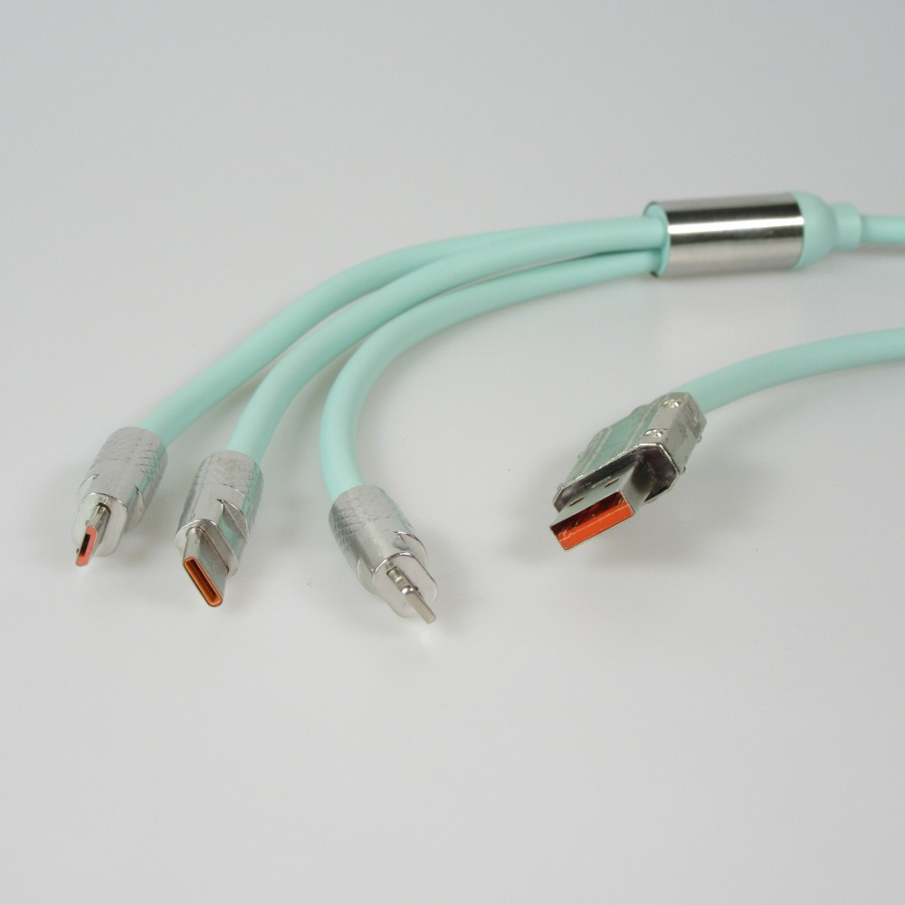 Câble 3 en 1 USB-A vert Lightning / USB-C / Micro USB (1 m) en silicone résistant et léger - Vert menthe