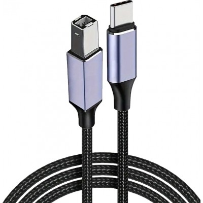 Câble imprimante USB-B vers USB-C compatible avec différents appareils flexible léger et en nylon (2 m) - Noir