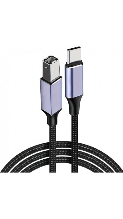 USB-B zu USB-C Adapterkabel leicht und flexibel kompatibel mit verschiedenen Geräten Nylon (2 m) - Schwarz