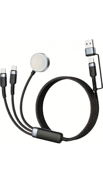 Câble de charge ultra rapide multifonctionnel 5-en-1 75W pour iPhone Apple Watch AirPods et différents dispositifs USB-C - Noir
