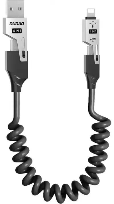 Câble Dudao L20 Pro 4-en-1 USB-A / USB-C - Lightning / USB-C 65W pour charge et transfert - Noir