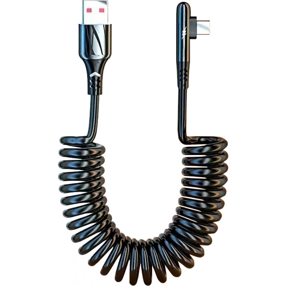 Câble extensible 120W USB-A vers USB-C 120W à charge ultra rapide avec lumière LED et ressort - Noir