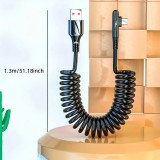 Câble extensible 120W USB-A vers USB-C 120W à charge ultra rapide avec lumière LED et ressort - Noir