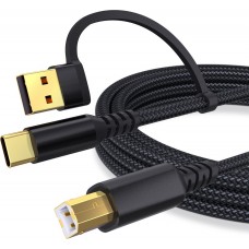 Câble USB-B vers USB-A et USB-C tressé nylon charge rapide pour imprimante et périphériques (1m) - Noir