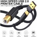 Câble USB-B vers USB-A et USB-C tressé nylon charge rapide pour imprimante et périphériques (1m) - Noir