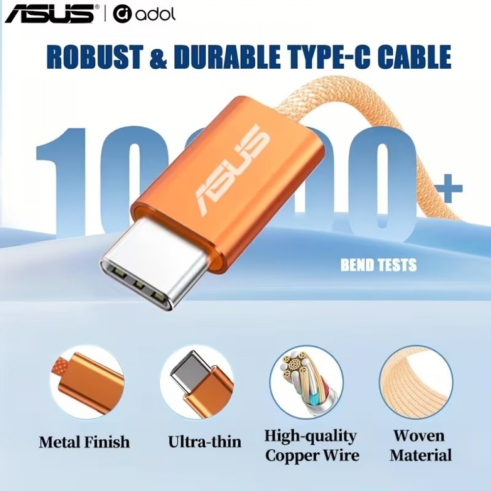 C&acirc;ble USB-C ASUS Adol 60W nylon tress&eacute; ultra-fin 3A charge rapide et donn&eacute;es (1m) - Orange
