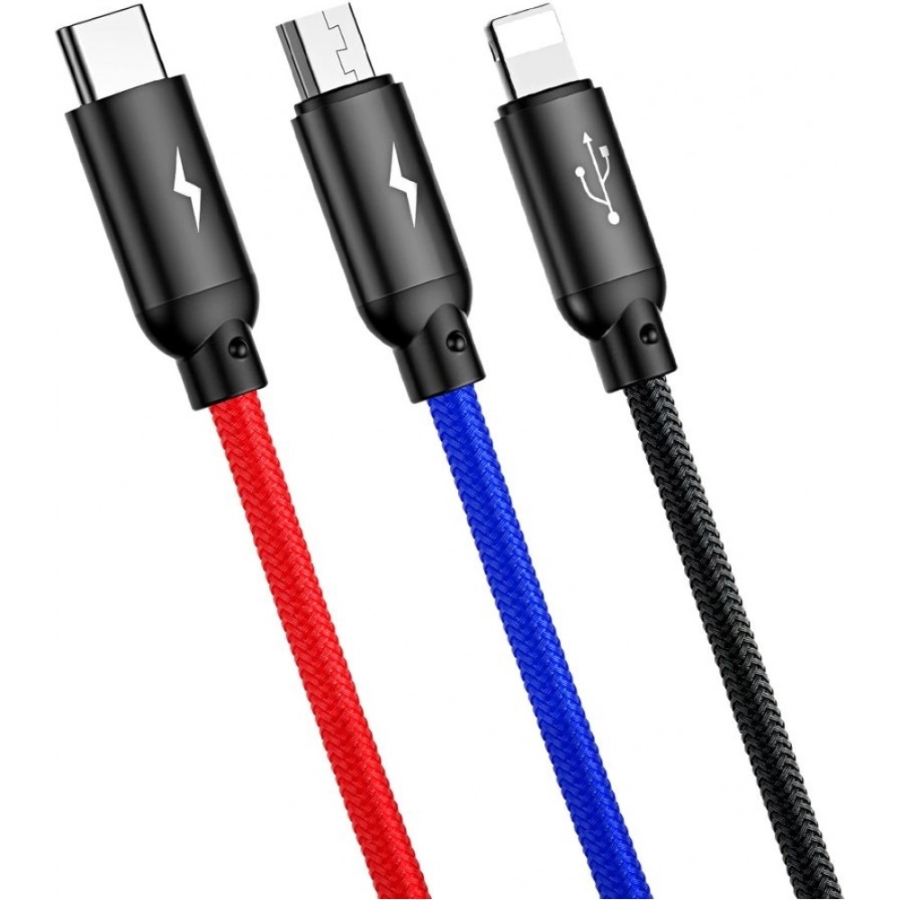 Baseus USB 3 in 1 Kabel Micro USB / Lightning / USB-C 3.5A (1,2 m) Lade- und Datenkabel - Schwarz