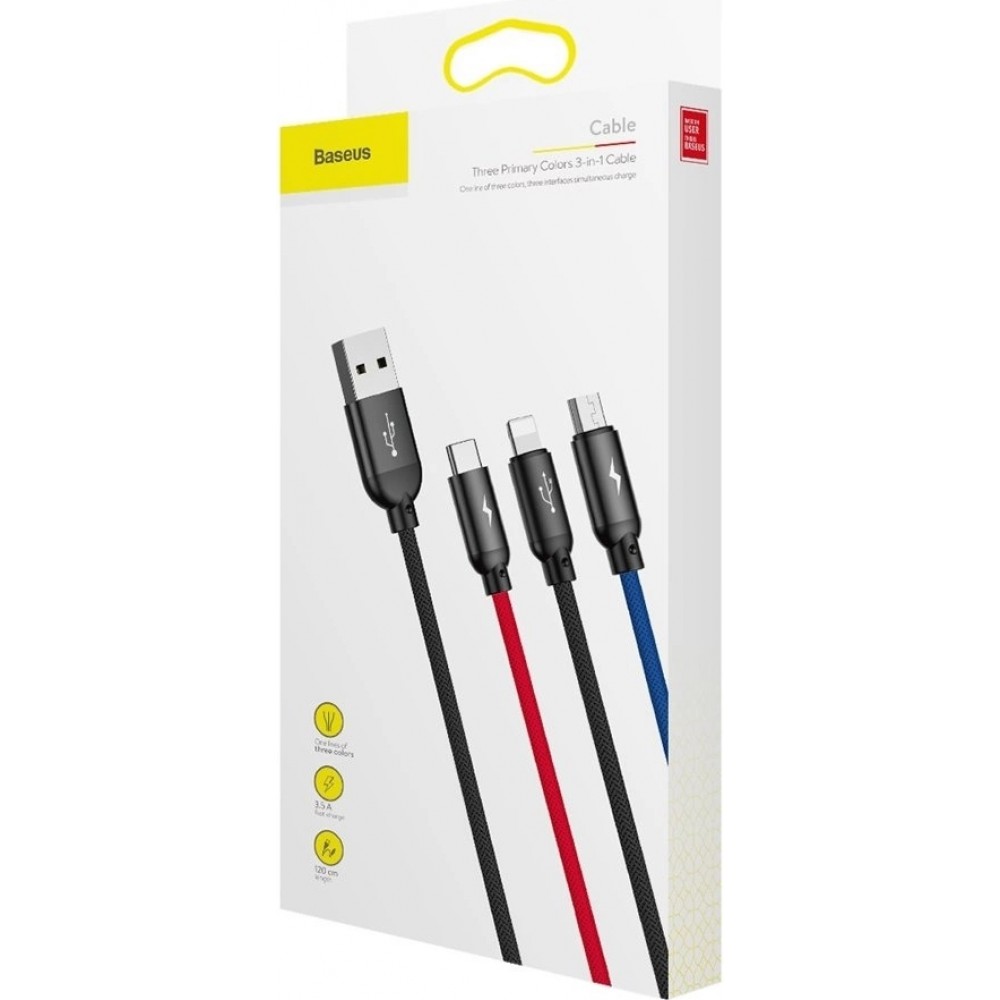 Baseus USB 3 in 1 Kabel Micro USB / Lightning / USB-C 3.5A (1,2 m) Lade- und Datenkabel - Schwarz
