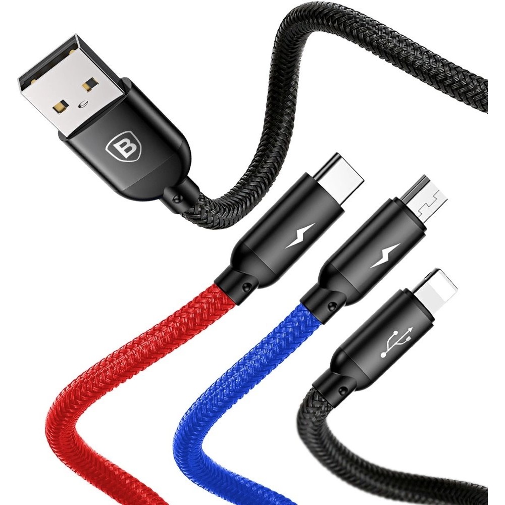 Baseus USB 3 in 1 Kabel Micro USB / Lightning / USB-C 3.5A (1,2 m) Lade- und Datenkabel - Schwarz