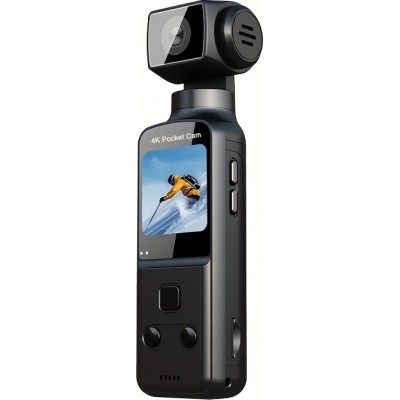 Cam&eacute;ra d'action portable 4K avec objectif rotatif 270&deg; l&eacute;g&egrave;re rechargeable pour vlogging et voyage - Noir