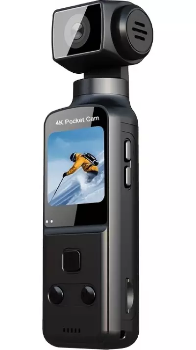 Cam&eacute;ra d'action portable 4K avec objectif rotatif 270&deg; l&eacute;g&egrave;re rechargeable pour vlogging et voyage - Noir