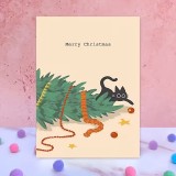 Carte de No&euml;l chat mignon avec enveloppe rouge carte festive originale - Beige