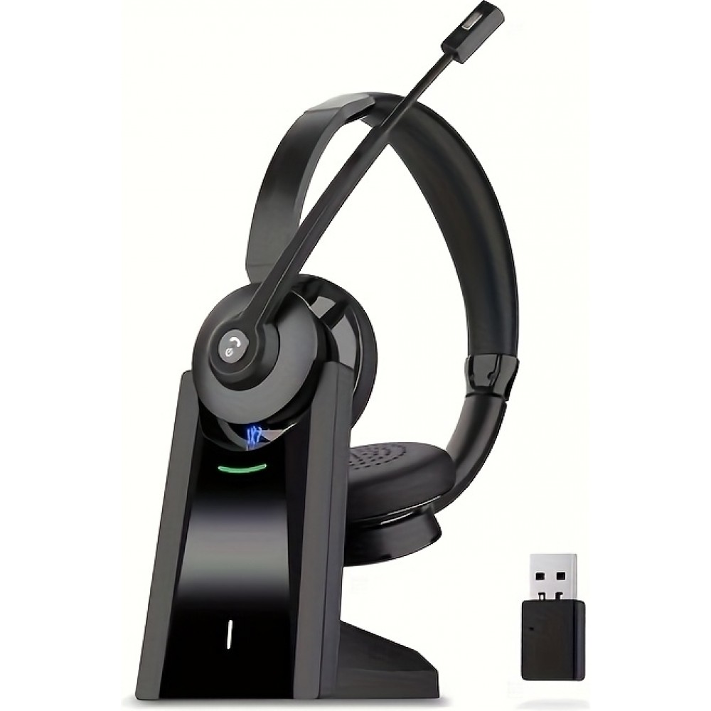 Casque sans fil antibruit Vonztek avec microphone et base de chargement pour télétravail et visioconférence - Noir