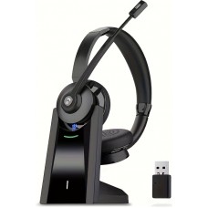 Casque sans fil antibruit Vonztek avec microphone et base de chargement pour télétravail et visioconférence - Noir