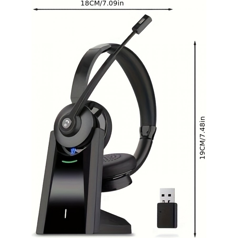 Casque sans fil antibruit Vonztek avec microphone et base de chargement pour télétravail et visioconférence - Noir