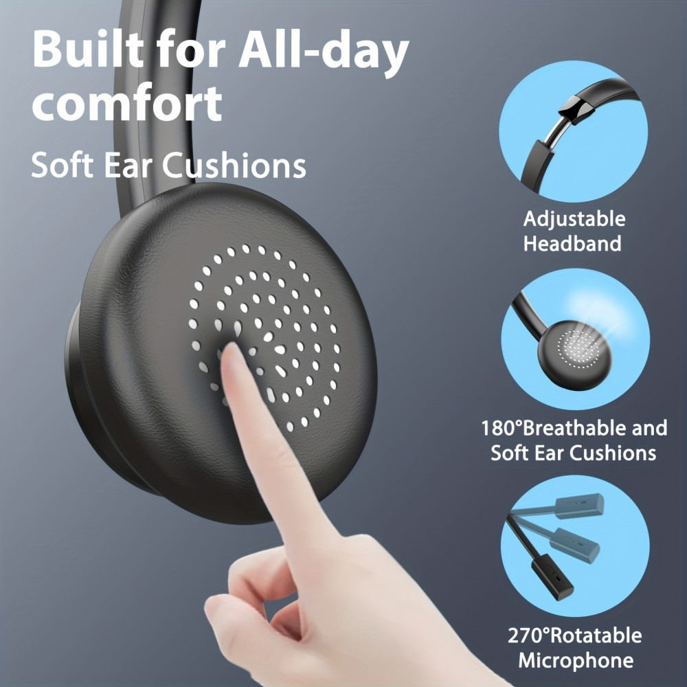 Casque sans fil antibruit Vonztek avec microphone et base de chargement pour télétravail et visioconférence - Noir