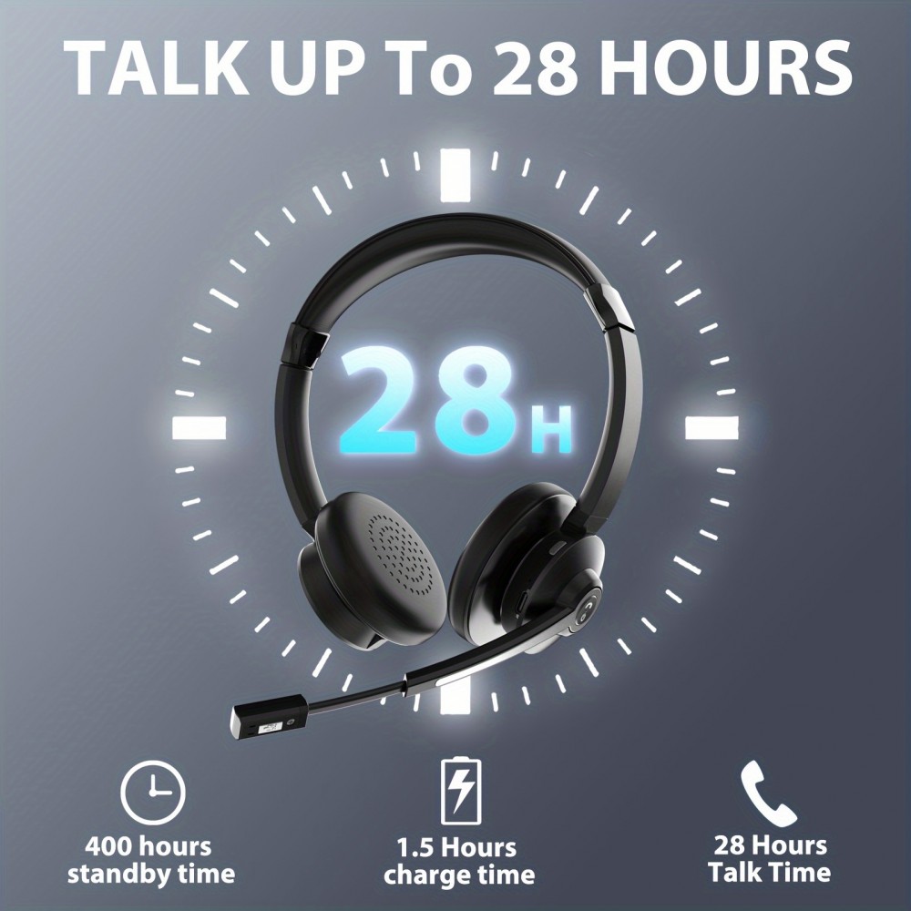 Casque sans fil antibruit Vonztek avec microphone et base de chargement pour télétravail et visioconférence - Noir
