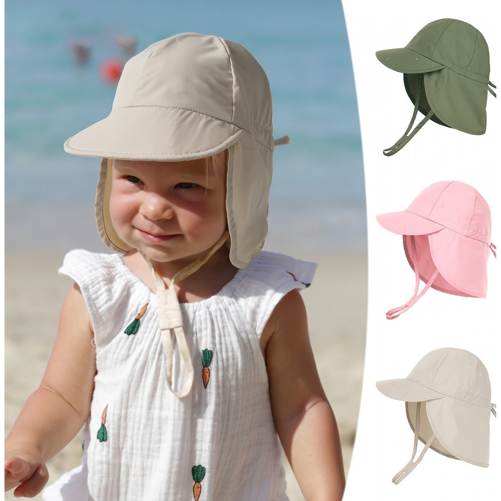 Chapeau bébé (0 à 6 mois) été ajustable anti-UV avec protection nuque pour voyage et baignade - Vert