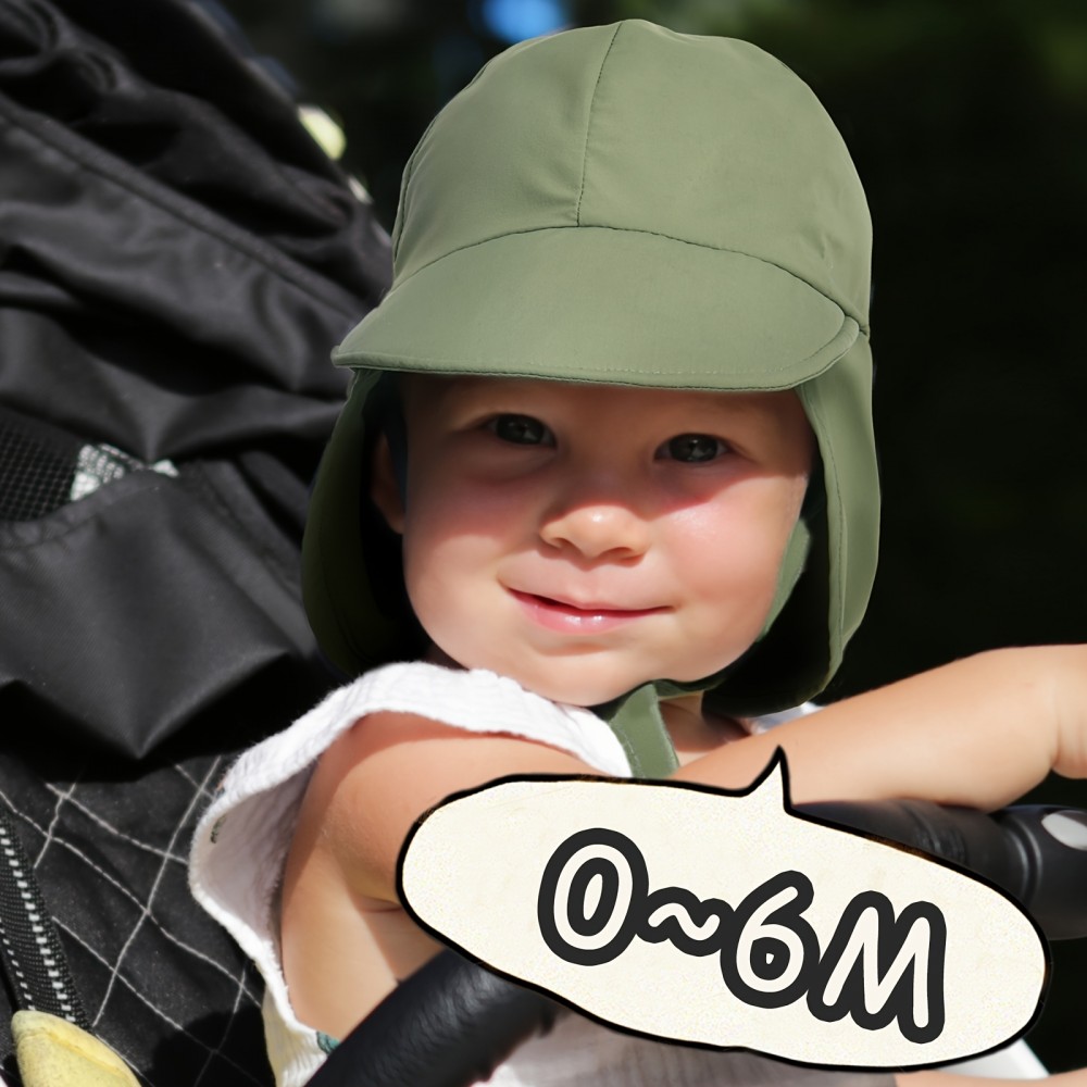 Chapeau bébé (0 à 6 mois) été ajustable anti-UV avec protection nuque pour voyage et baignade - Vert