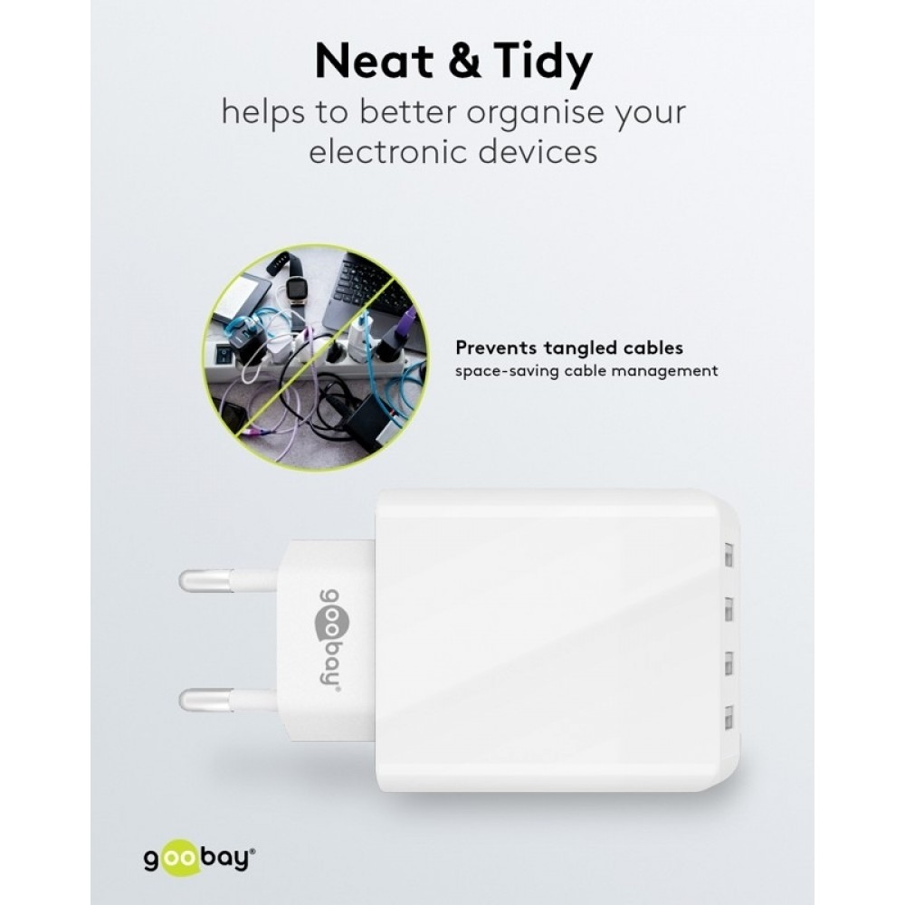 Chargeur multiport Goobay 30W 4 ports USB-A - Blanc