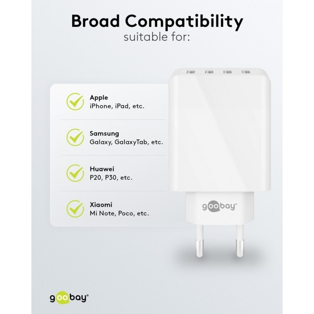 Chargeur multiport Goobay 30W 4 ports USB-A - Blanc