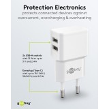 Chargeur mural double Goobay 12W USB-A adaptateur secteur USB compact - Blanc