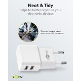 Chargeur mural double Goobay 12W USB-A adaptateur secteur USB compact - Blanc