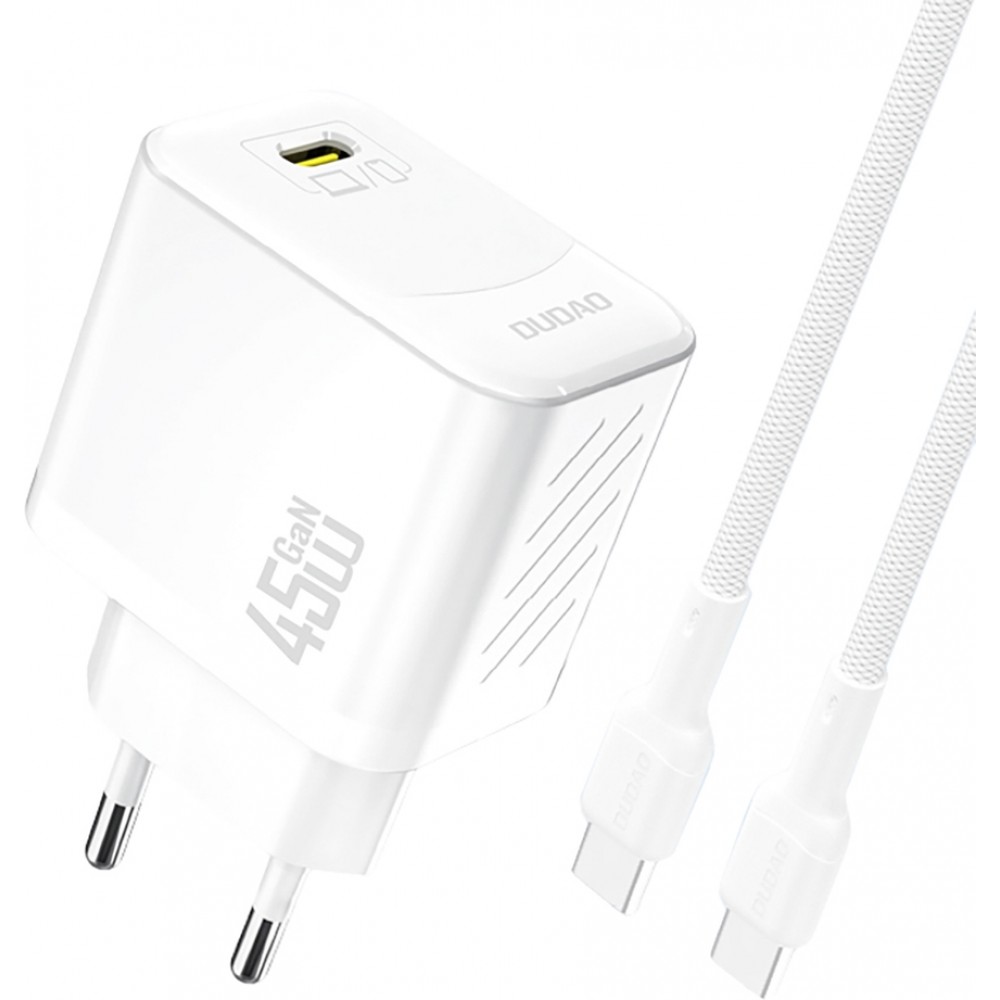 Chargeur mural GaN Dudao A28C 45W avec câble USB-C design antiglisse - Blanc