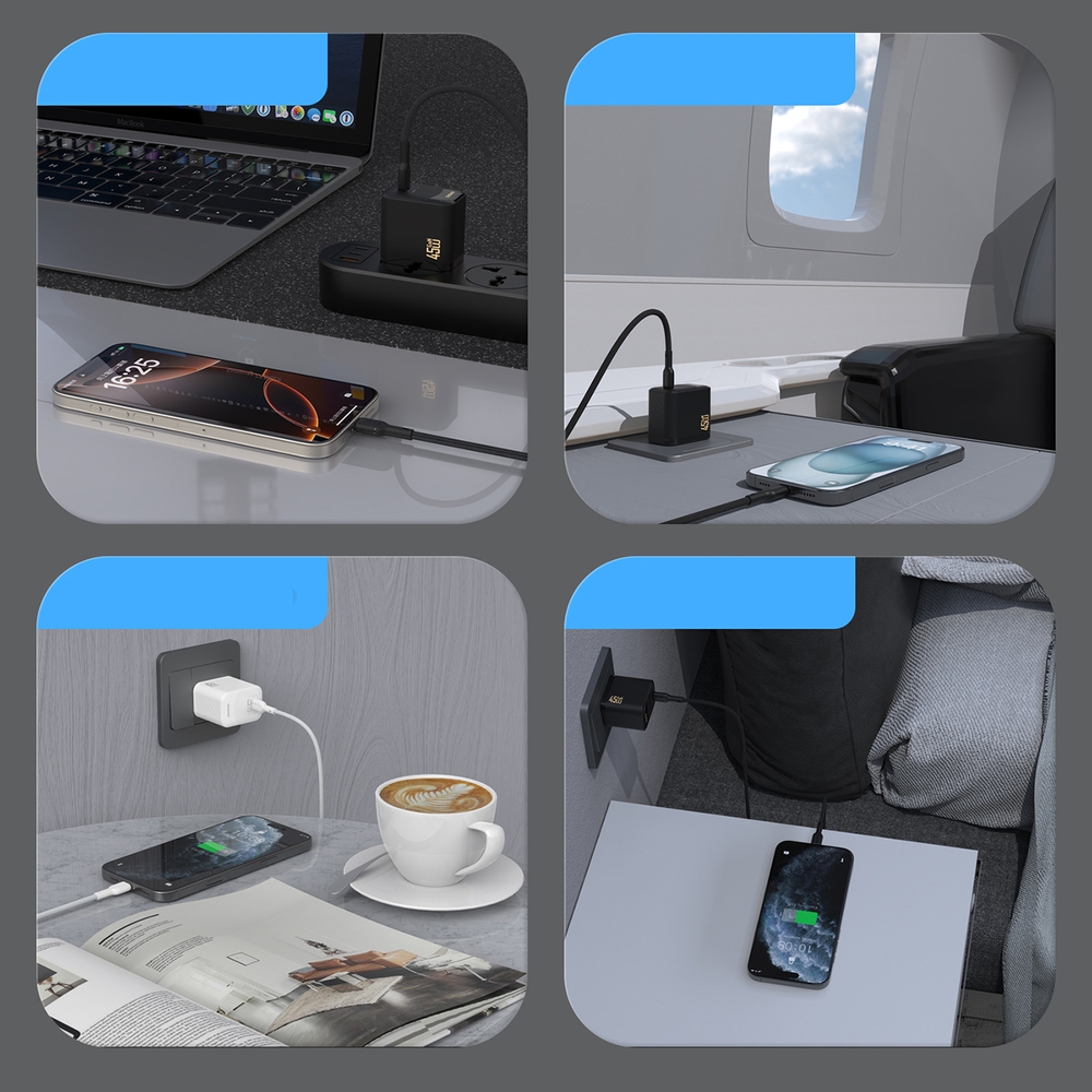 Chargeur mural GaN Dudao A28C 45W avec câble USB-C design antiglisse - Blanc