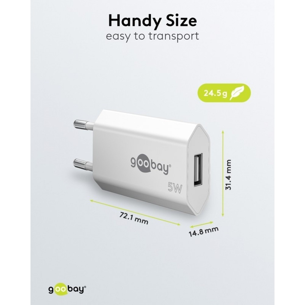 Goobay USB-A Ladeger&auml;t 5W Kompaktes Wandladeger&auml;t USB - Schwarz