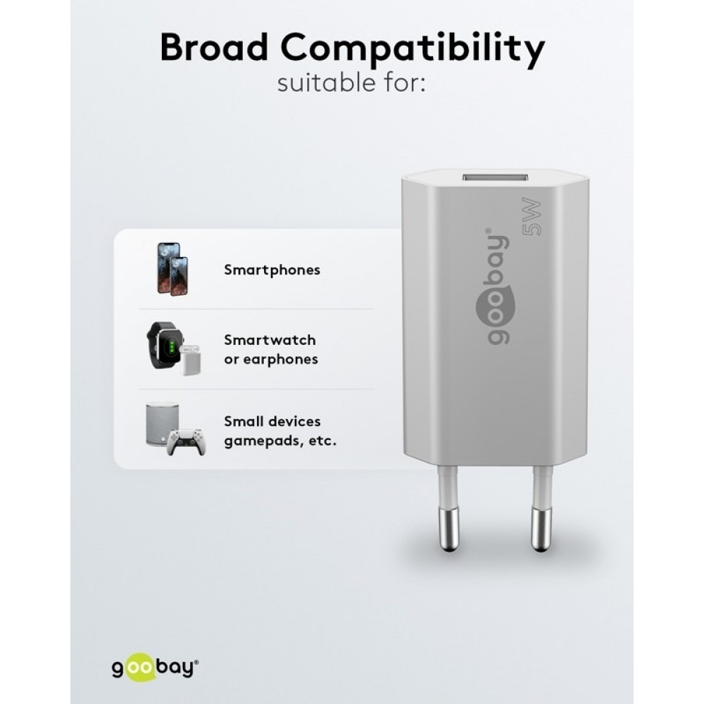 Goobay USB-A Ladeger&auml;t 5W Kompaktes Wandladeger&auml;t USB - Schwarz