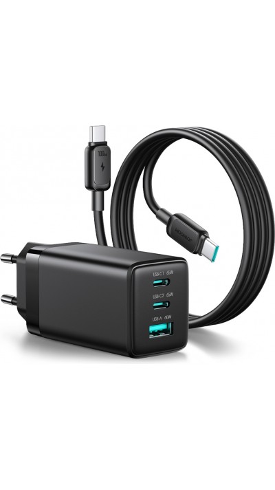 Joyroom JR-TG10 65W GaN USB-C Schnellladeger&auml;t 2x USB-C + USB-A inkl. 100W USB-C Ladekabel 1.2m - Schwarz