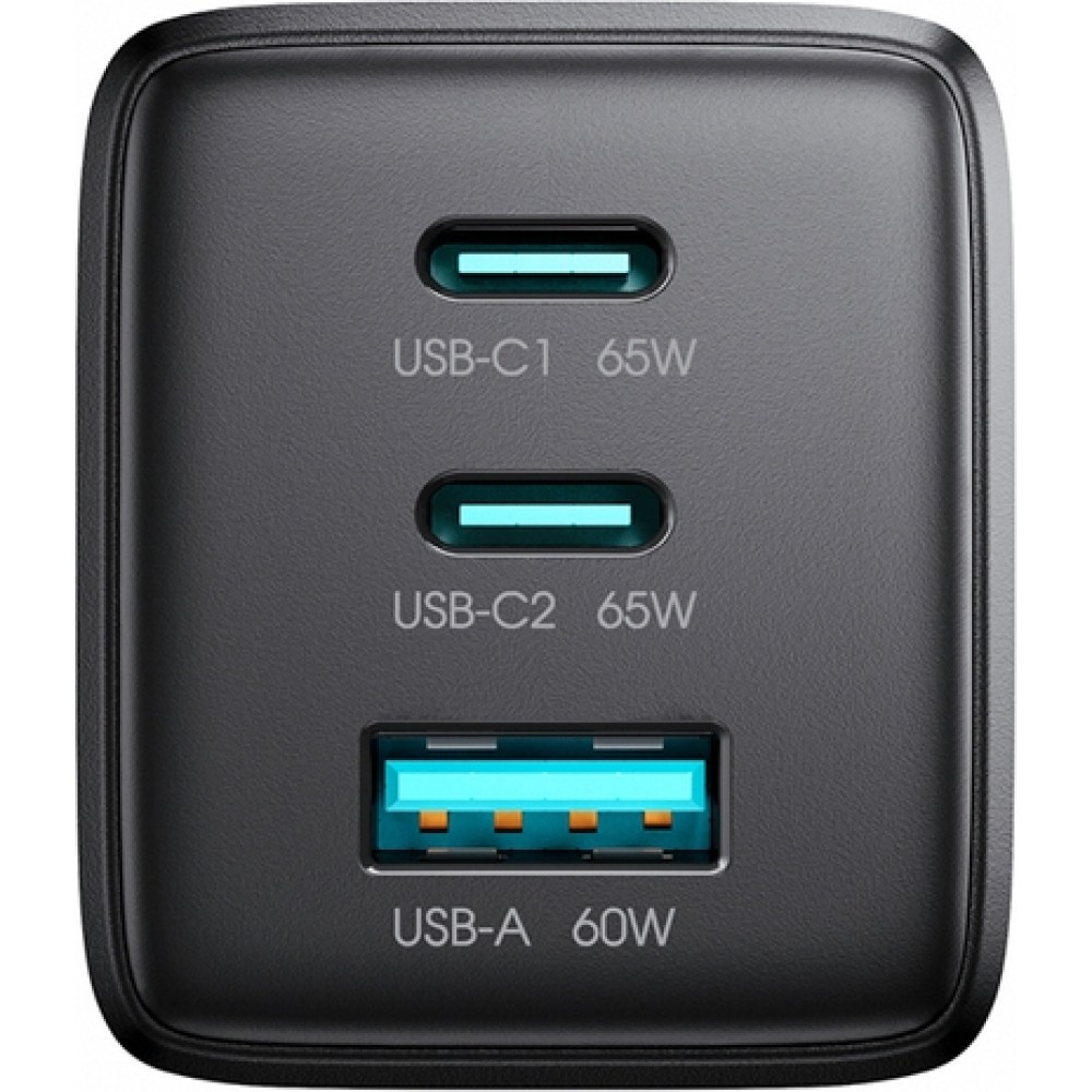 Chargeur mural Joyroom JR-TG10 65W GaN charge rapide 2x USB-C + USB-A avec c&acirc;ble USB-C 100W 1.2m - Noir