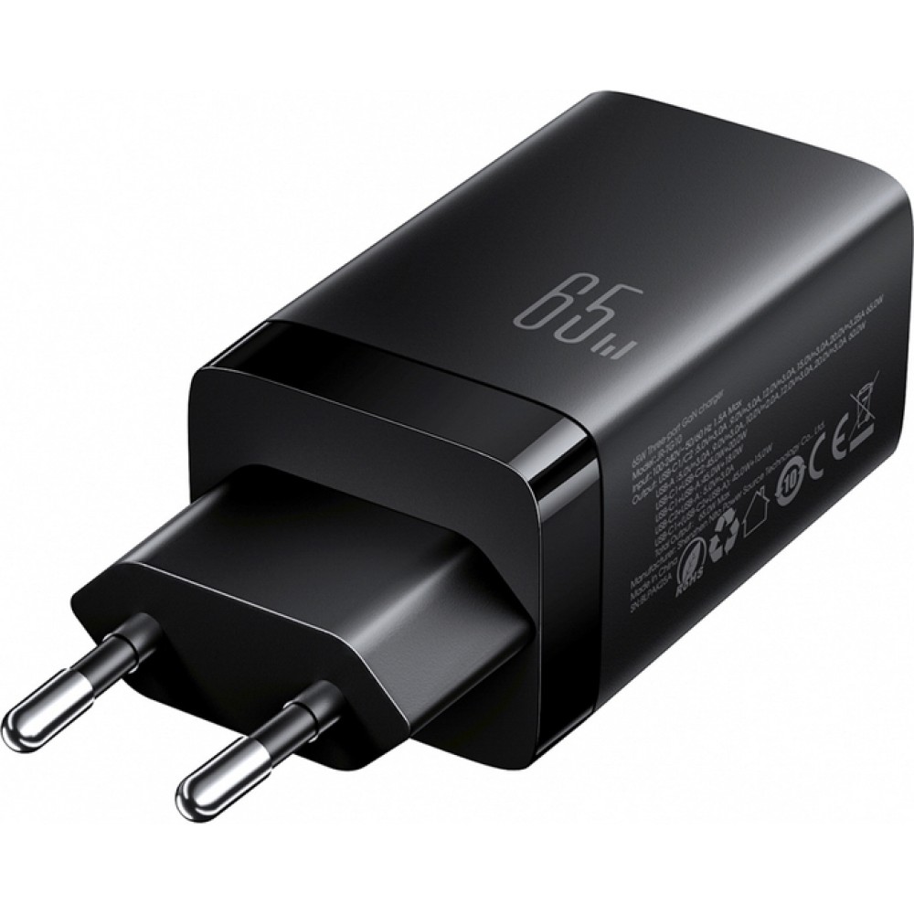 Chargeur mural Joyroom JR-TG10 65W GaN charge rapide 2x USB-C + USB-A avec c&acirc;ble USB-C 100W 1.2m - Noir
