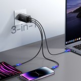 Chargeur mural Joyroom JR-TG10 65W GaN charge rapide 2x USB-C + USB-A avec c&acirc;ble USB-C 100W 1.2m - Noir