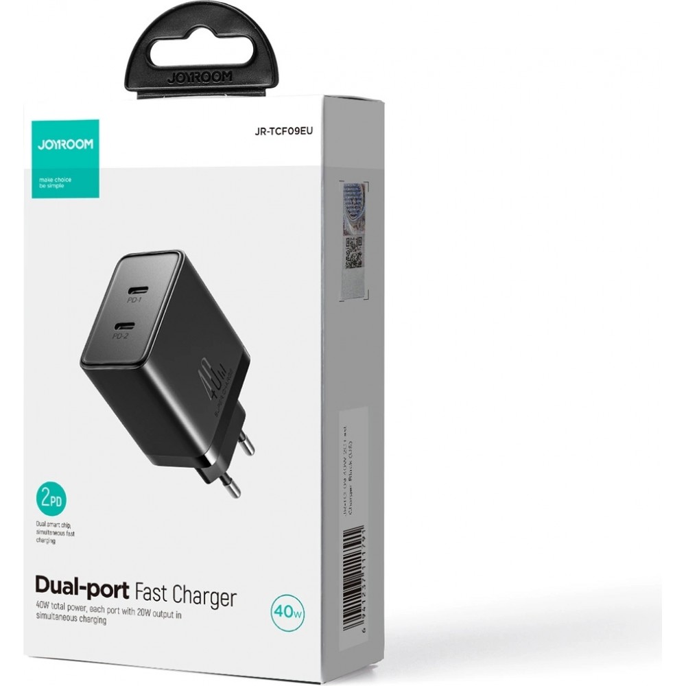 Chargeur rapide double USB-C (2x) 40W Joyroom JR-TCF09 - Noir