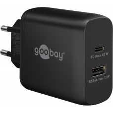 Chargeur rapide Goobay 45W GaN USB-C Power Delivery et USB-A adaptateur mural - Noir