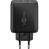 Chargeur rapide Goobay 65W GaN USB-C Power Delivery et USB-A adaptateur mural - Noir
