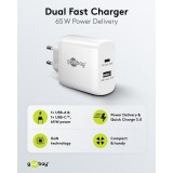 Chargeur rapide Goobay 65W GaN USB-C Power Delivery et USB-A adaptateur mural - Noir